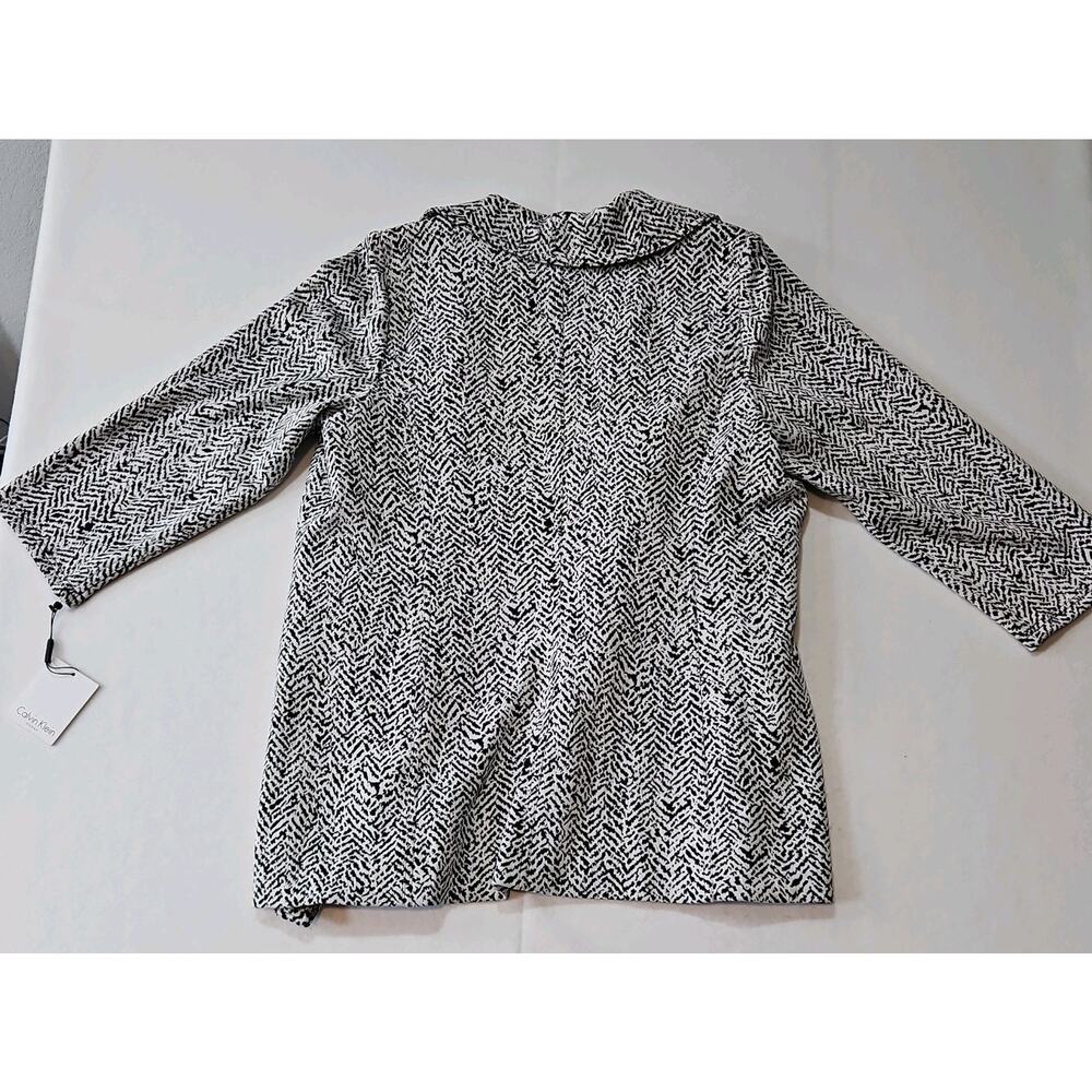 NWT Calvin Klein Women's Black White Herringbone Tweed Ruffle Lined Blazer 16W - Picture 12 of 12